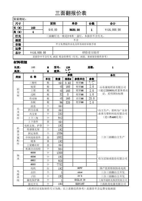 三面翻广告牌报价表