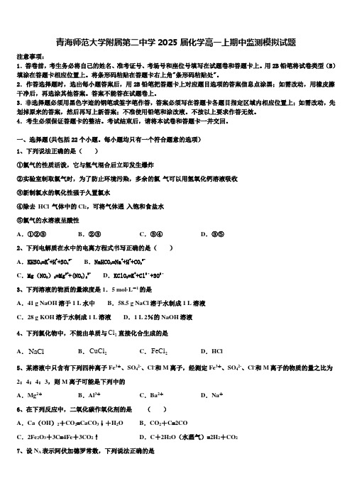 青海师范大学附属第二中学2025届化学高一上期中监测模拟试题含解析