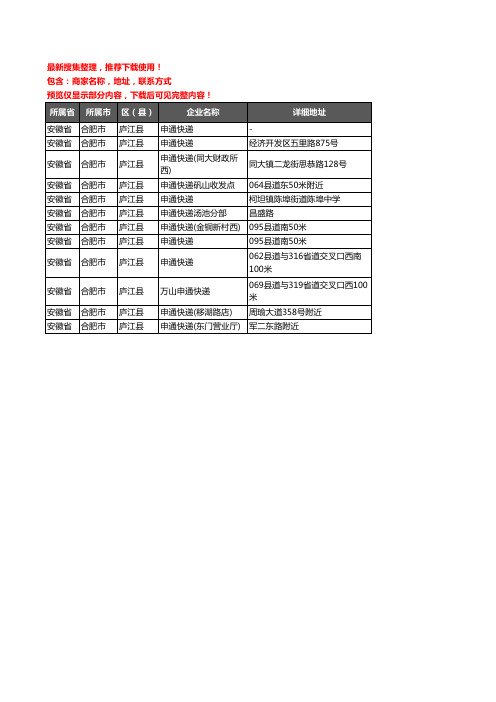 新版安徽省合肥市庐江县申通快递企业公司商家户名录单联系方式地址大全12家