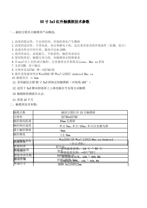 55寸3.5mm3x3红外触摸框技术参数