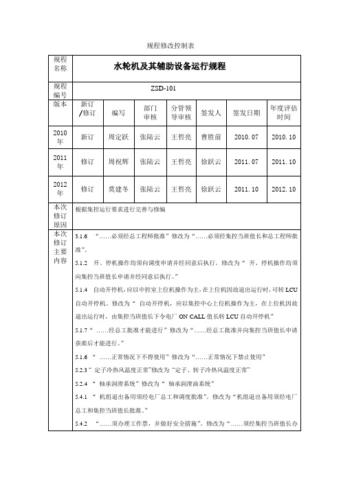 水轮机及其辅助设备运行规程