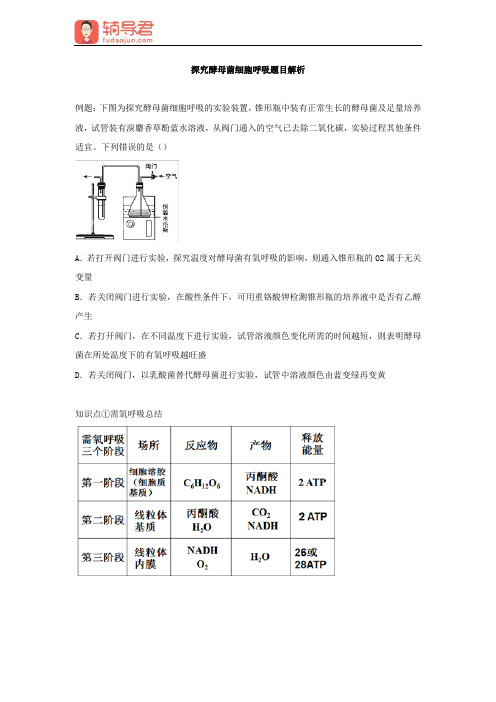 高中生物探究酵母菌细胞呼吸题目解析