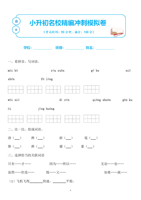 2020年小升初语文真题试卷含参考答案 (12)