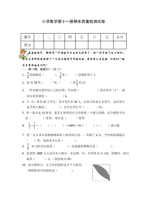 小学数学第十一册期末质量检测试卷