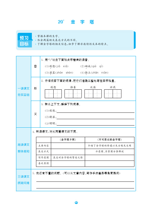 部编版小学语文五年级下册《金字塔》预习单知识要点梳理