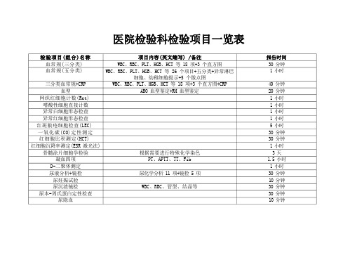 医院检验科检验项目一览表