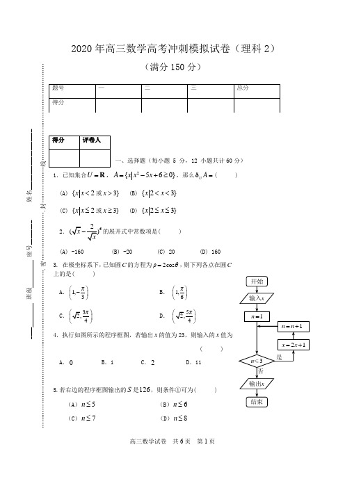 2020年高三数学冲刺试卷之二(理科)