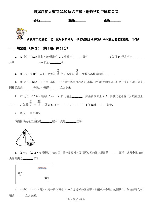 黑龙江省大庆市2020版六年级下册数学期中试卷C卷