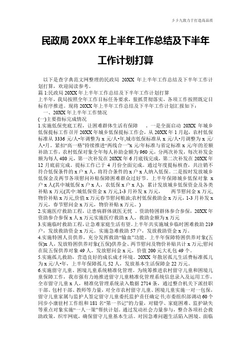 【工作计划】民政局20XX年上半年工作总结及下半年工作计划打算