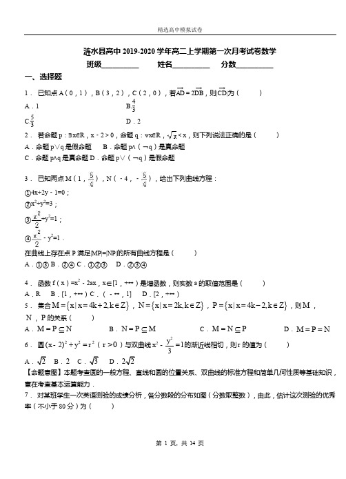 涟水县高中2019-2020学年高二上学期第一次月考试卷数学