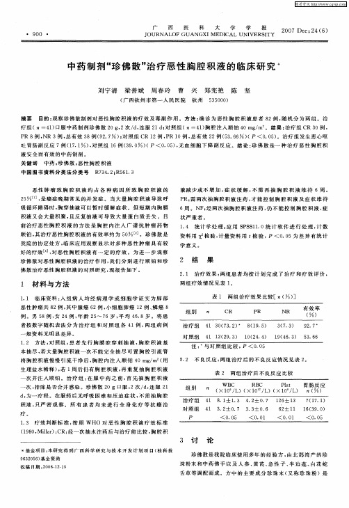 中药制剂“珍佛散”治疗恶性胸腔积液的临床研究