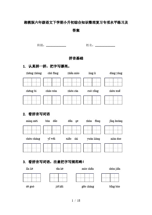 湘教版六年级语文下学期小升初综合知识整理复习专项水平练习及答案