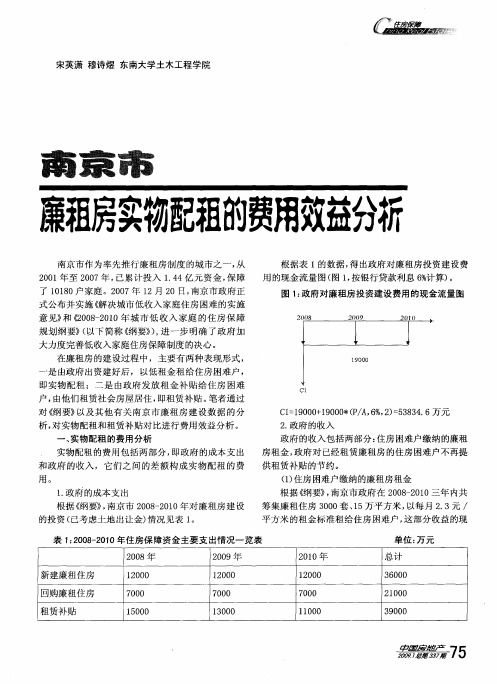 南京市廉租房实物配租的费用效益分析