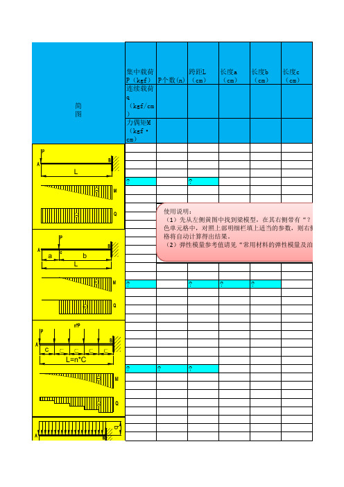 各种梁弯矩应力计算EXCEL程序