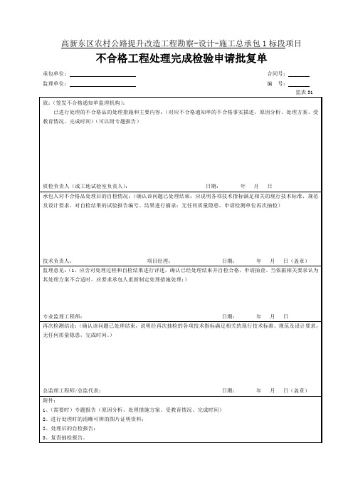 31、不合格工程处理完成检验申请批复单