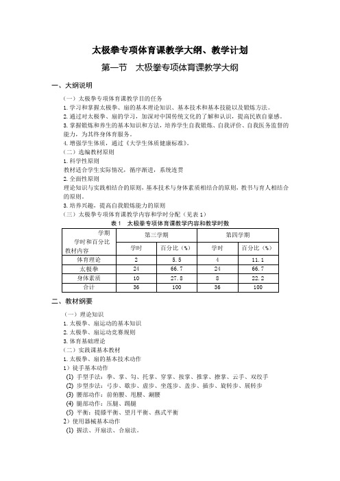 武术专项体育课教学大纲、教学计划