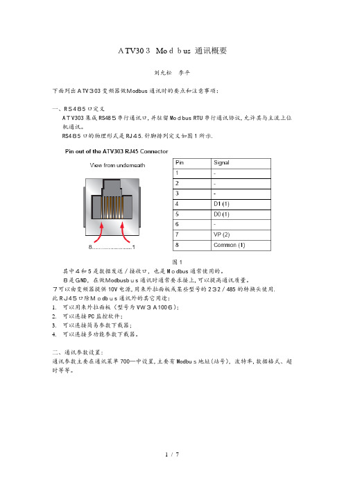 施耐德变频器Modbus通讯概要中文