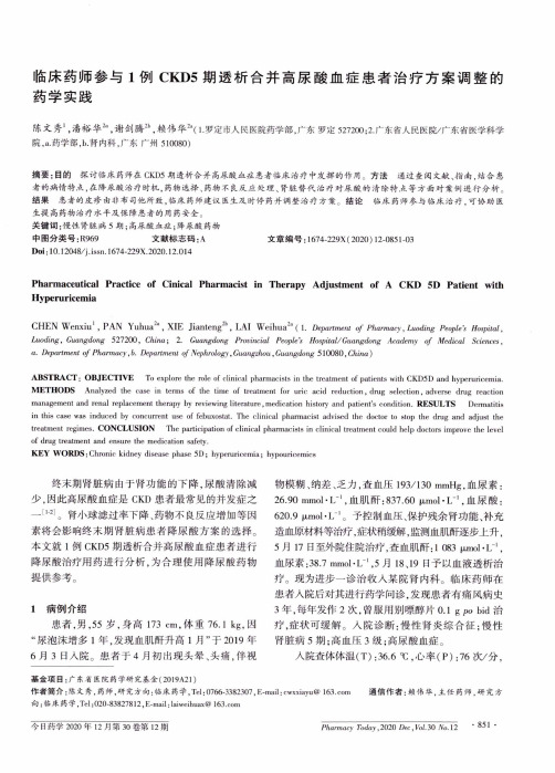 临床药师参与1例CKD5期透析合并高尿酸血症患者治疗方案调整的药学实践