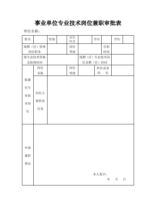 事业单位专业技术岗位兼职审批表