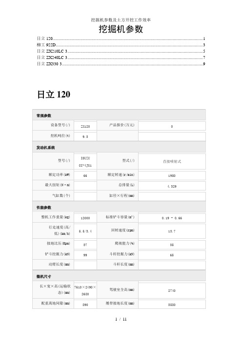 挖掘机参数及土方开挖工作效率