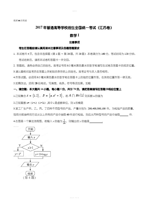 2017年江苏数学高考真题(含答案)