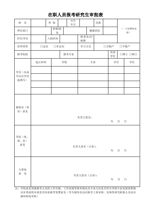 在职人员报考研究生审批表