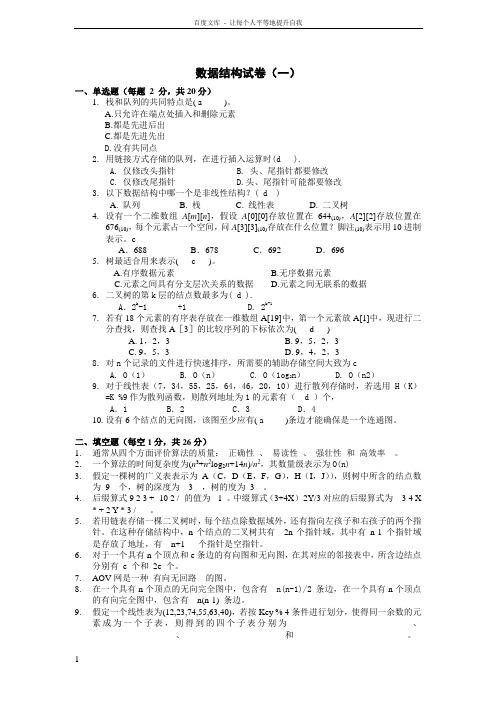 青岛科技大学信息工程十套数据结构试题