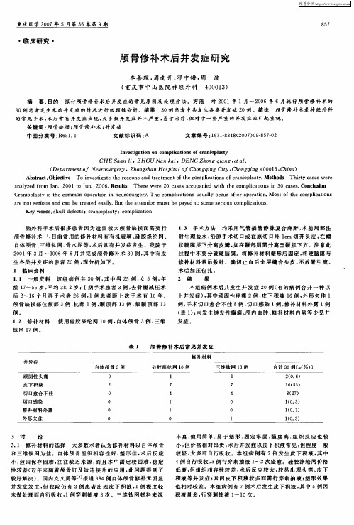 颅骨修补术后并发症研究