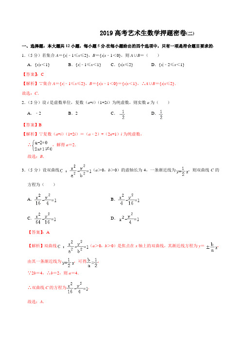 艺术生数学押题密卷(二)(解析版)