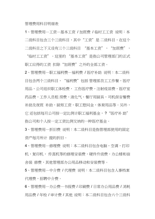 管理费用科目明细表