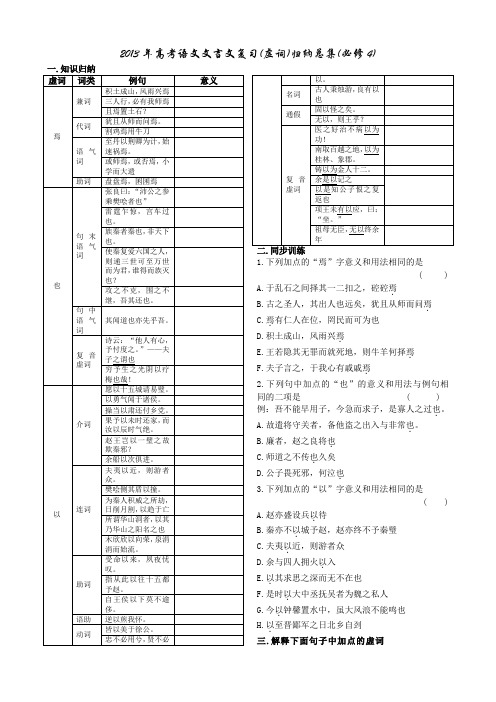 2013年文言文复习(虚词)归纳总集(必修4)习案             安乡一中   龚德国