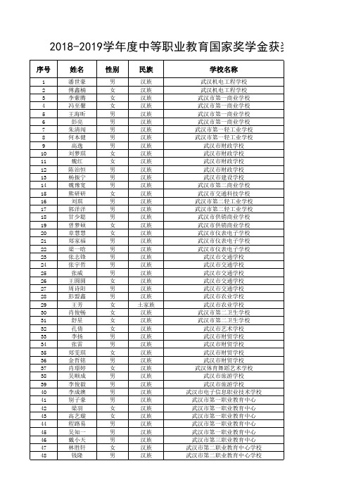 17湖北 2018—2019学年度中等职业教育国家奖学金获奖学生名单