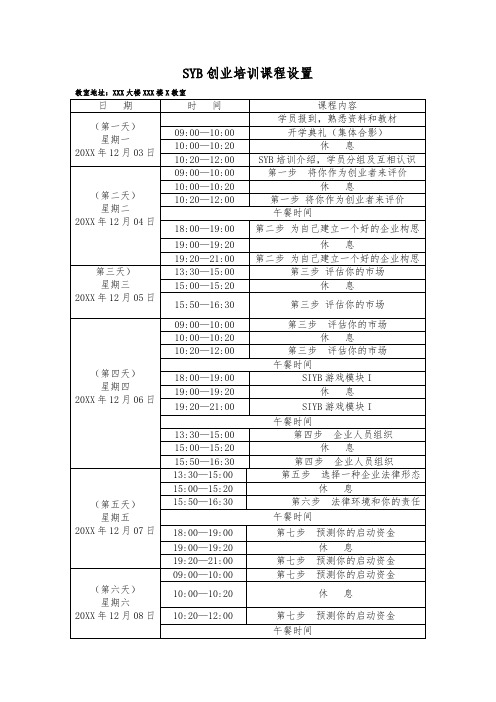 SYB创业培训课程表