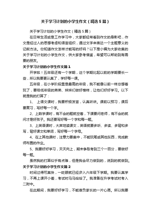 关于学习计划的小学生作文（精选5篇）