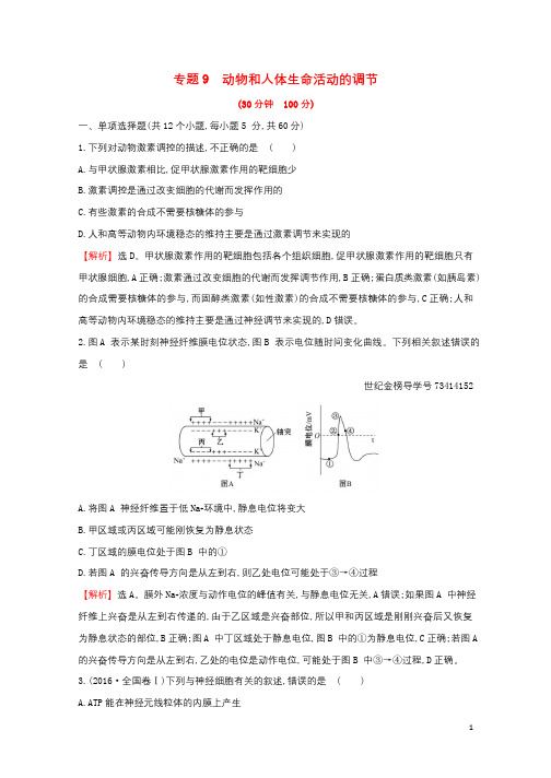 2018届高三生物二轮复习专题92.9专题9动物和人体生命活动的调节专题能力提升练201712263