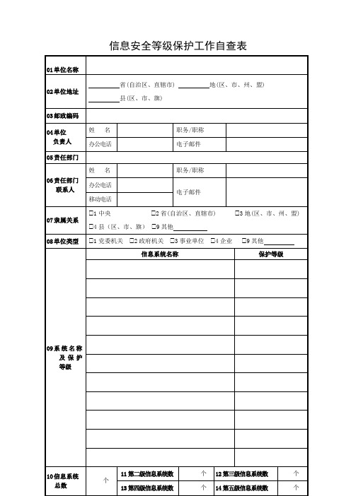 信息安全等级保护工作自查表(精)