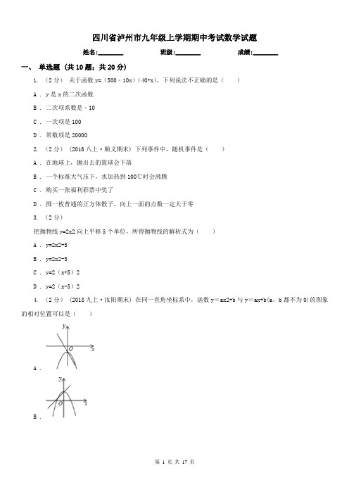 四川省泸州市九年级上学期期中考试数学试题