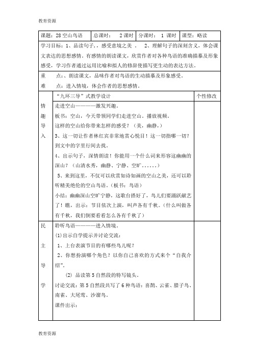 【教育资料】六年级上册语文教案28空山鸟语 湘教版学习精品