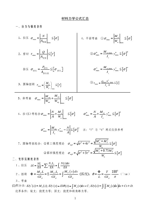 材料力学公式汇总