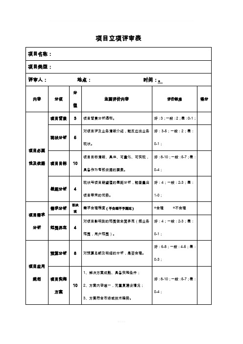 项目立项评审表