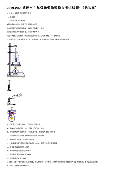 2019-2020武汉市九年级元调物理模拟考试试题1（无答案）