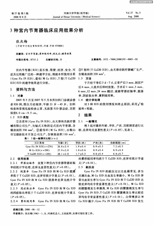 3种宫内节育器临床应用效果分析