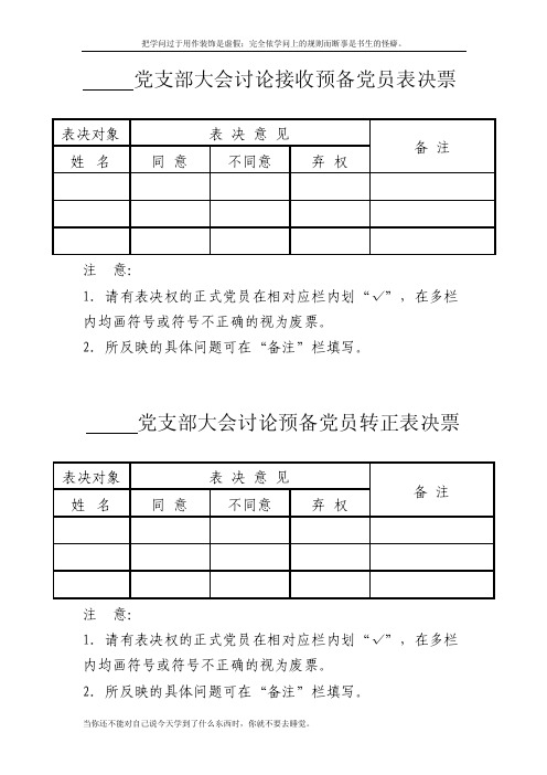 党支部大会讨论接收预备党员表决票