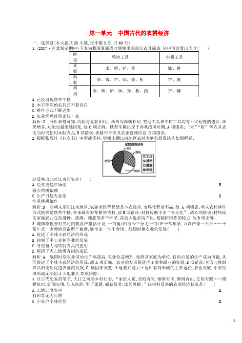 (暑假一日一练)2020高中历史第一单元中国古代的农耕经济单元检测卷岳麓版必修2