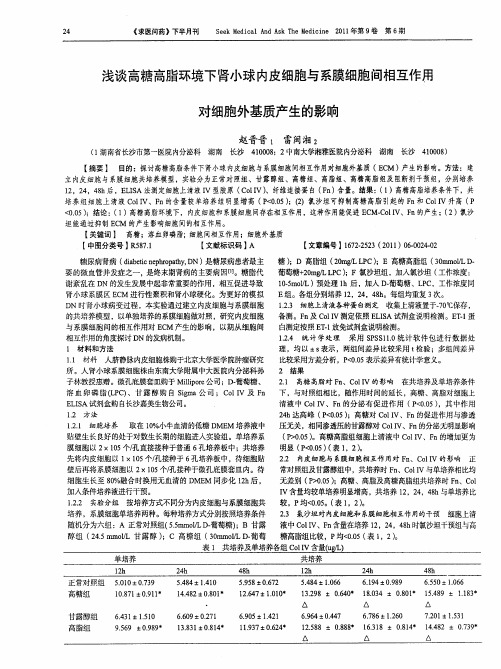 浅谈高糖高脂环境下肾小球内皮细胞与系膜细胞间相互作用对细胞外基质产生的影响