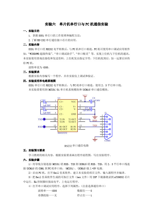 实验六  单片机串行口与PC机通信实验