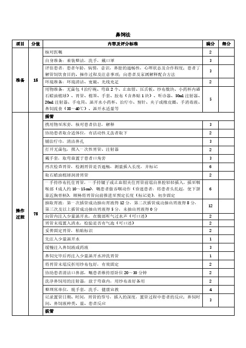 鼻饲法评分标准