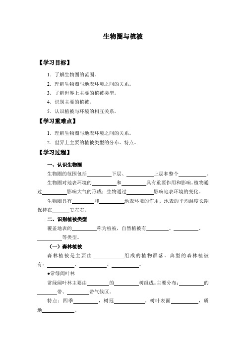 2.3 生物圈和植被学案 -鲁教版高中地理必修第一册