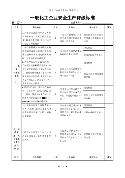 一般化工企业安全生产评级标准