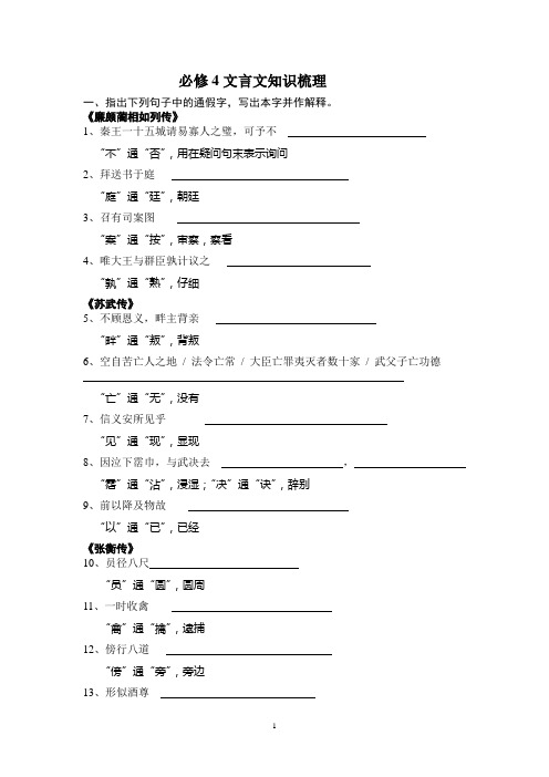 必修4文言文知识梳理